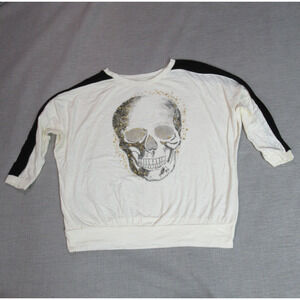 Super Soft by Torrid Top Women Size 00 Beige Black Knit Skull Pullover Goth Punk